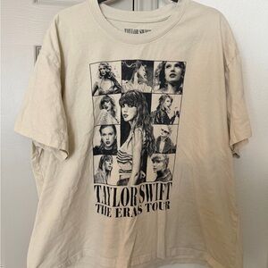 Taylor Swift Cream Graphic Tee with Black Eras Collage